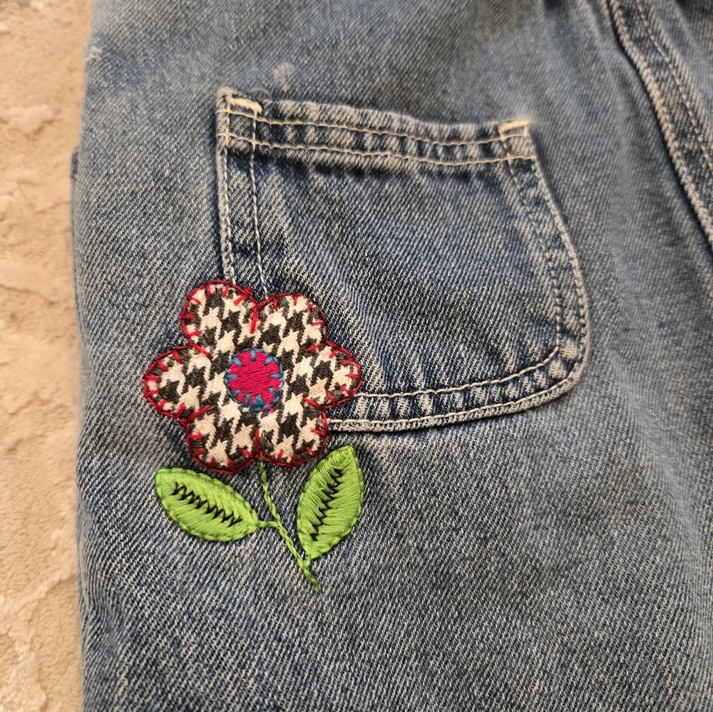 Vintage Y2k Gymboree Denim Overalls with Floral Embroidery
